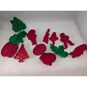 Vintage Hallmark Plastic Cookie Cutters Lot Red Green Holiday Christmas